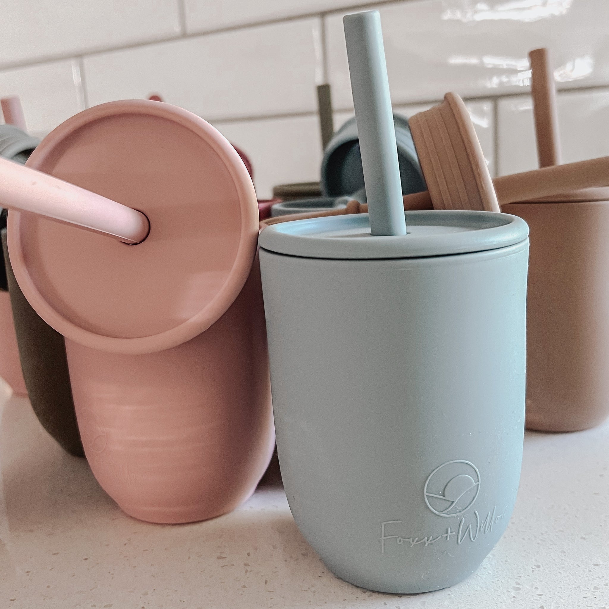 New No Spill Sippy Silicone Cup with Straw (MUTED)